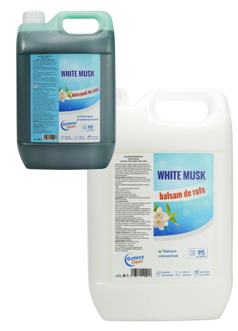 Pachet DAG Galaxy Clean detergent și balsam Musk, 5 litri – rufe curate și parfum intens de durată